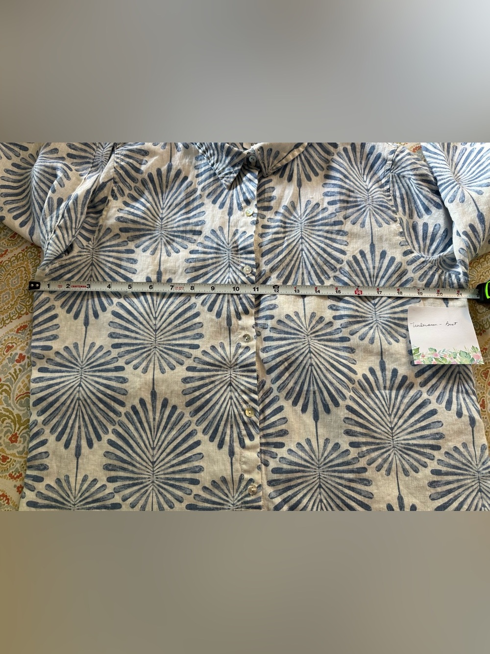 Linen blouse, blue and white print, Joie brand sz large - Picture 6 of 6